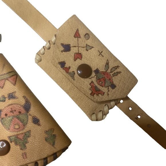 VINTAGE Native American Signed "Chief Wolf Robe" Cheyenne Artisan Leather Purses - Picture 3 of 16